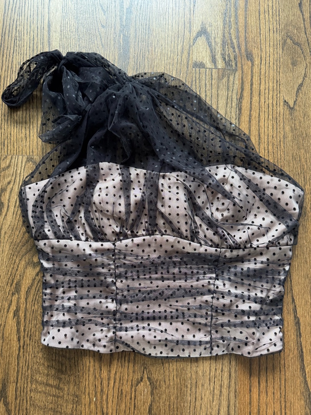 Anthropologie Black Polka Dot One-Shoulder Crop Top